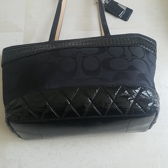 Coach black signature and leather satchel bag - Picture 5 of 6